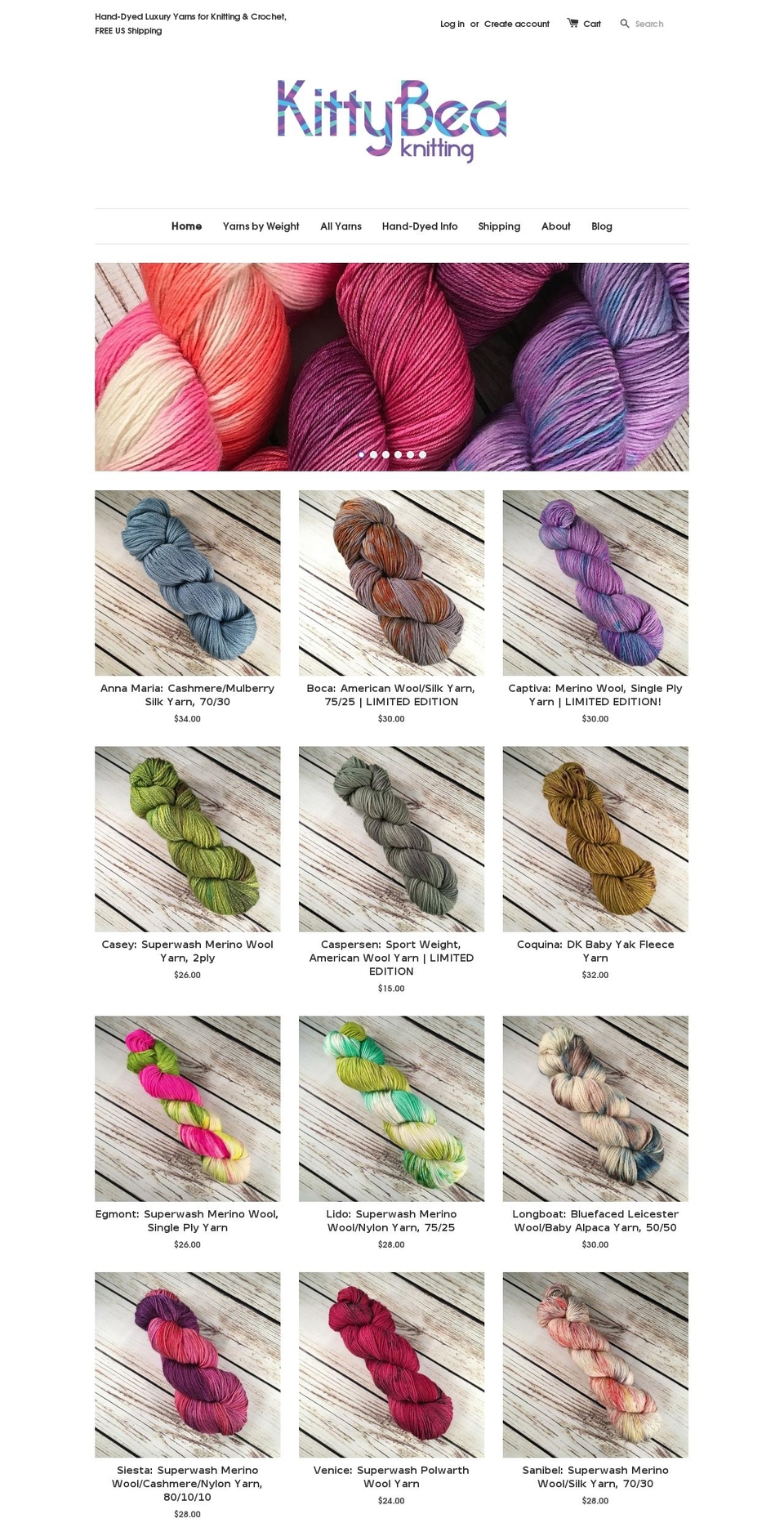 kittybeknitting.com shopify website screenshot