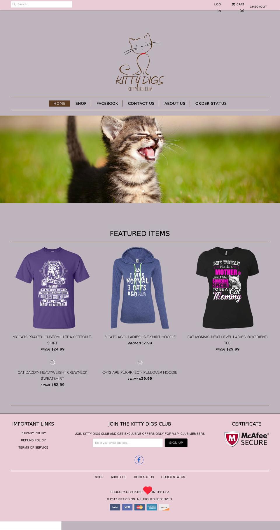kittydigs.com shopify website screenshot