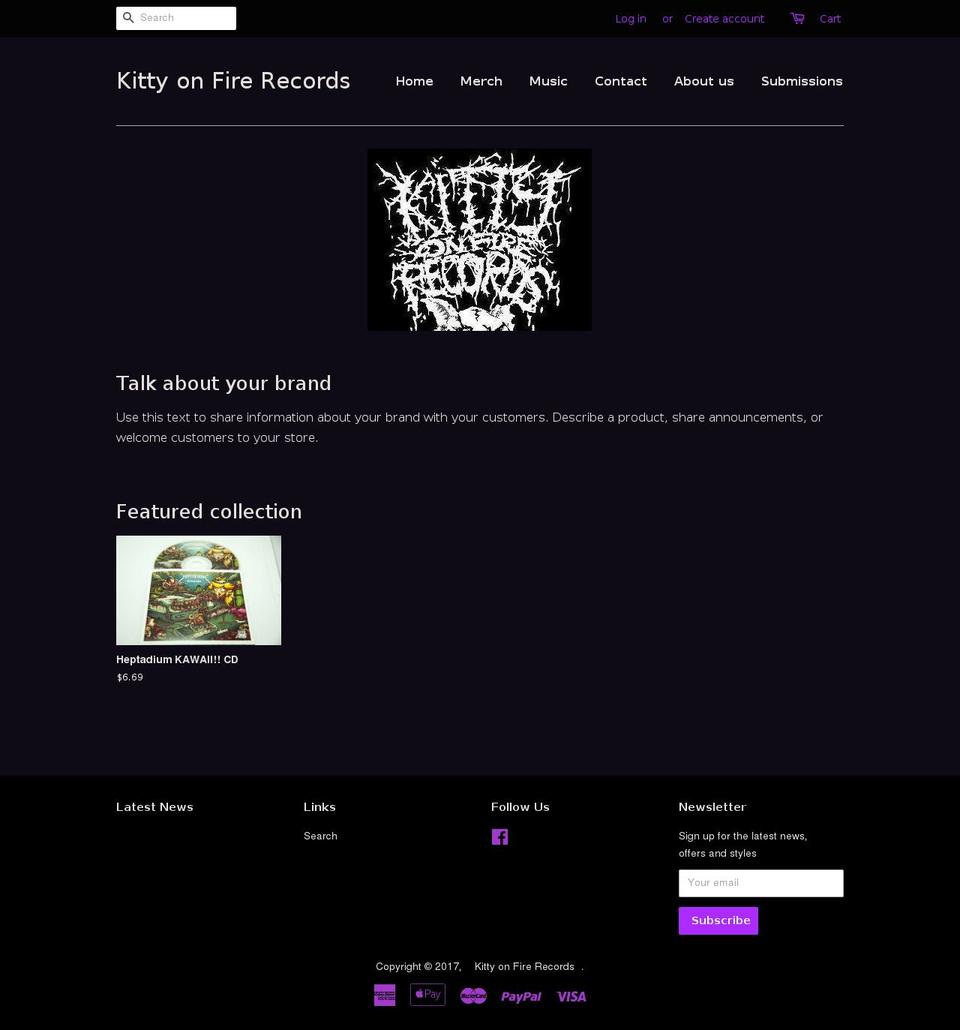 kittyonfirerecords.com shopify website screenshot