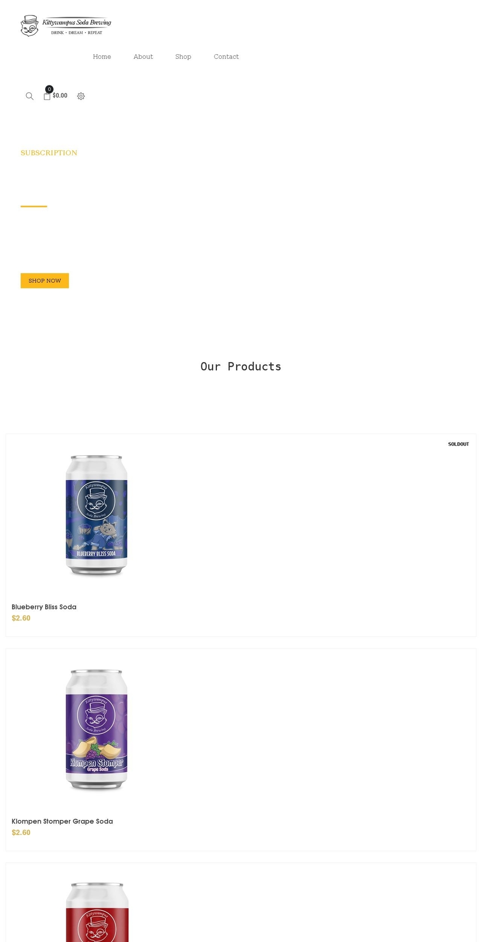kittywampussoda.com shopify website screenshot