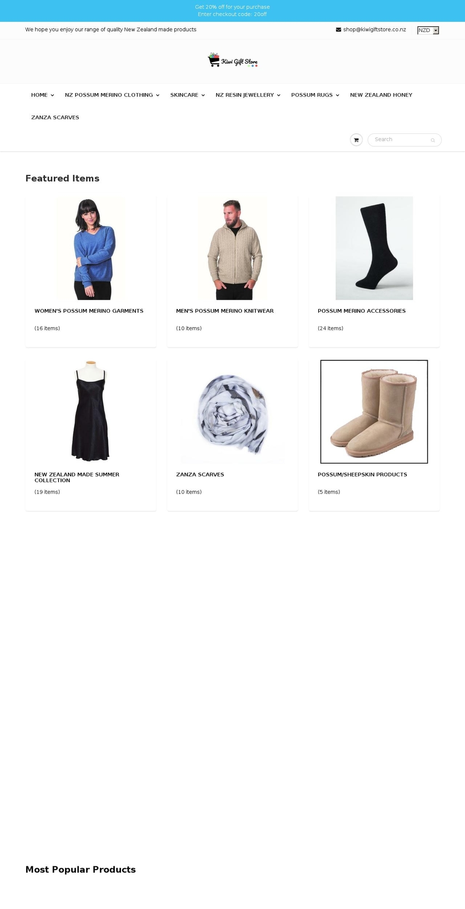 kiwigiftstore.co.nz shopify website screenshot