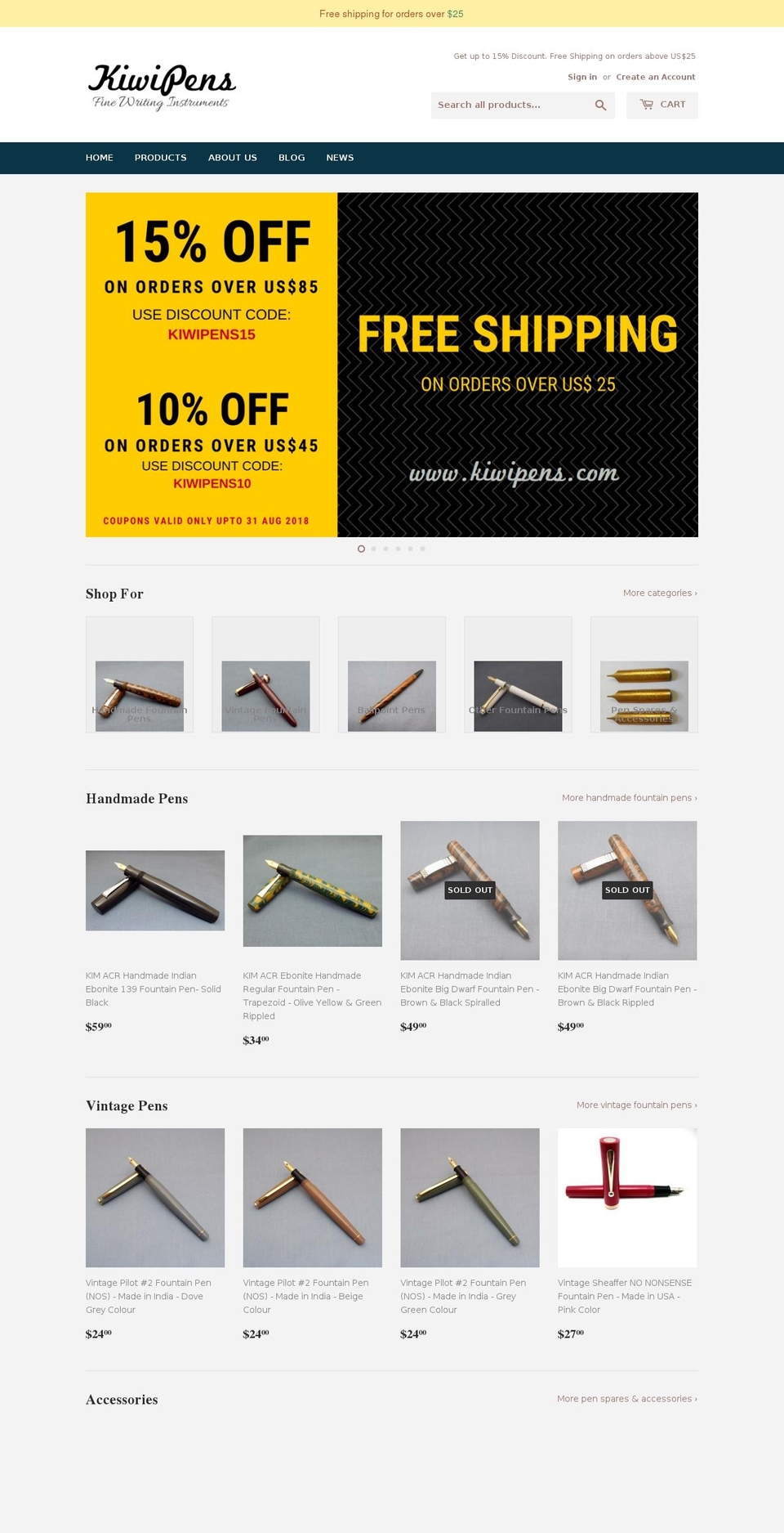 kiwipens.com — Shopify storefront screenshot