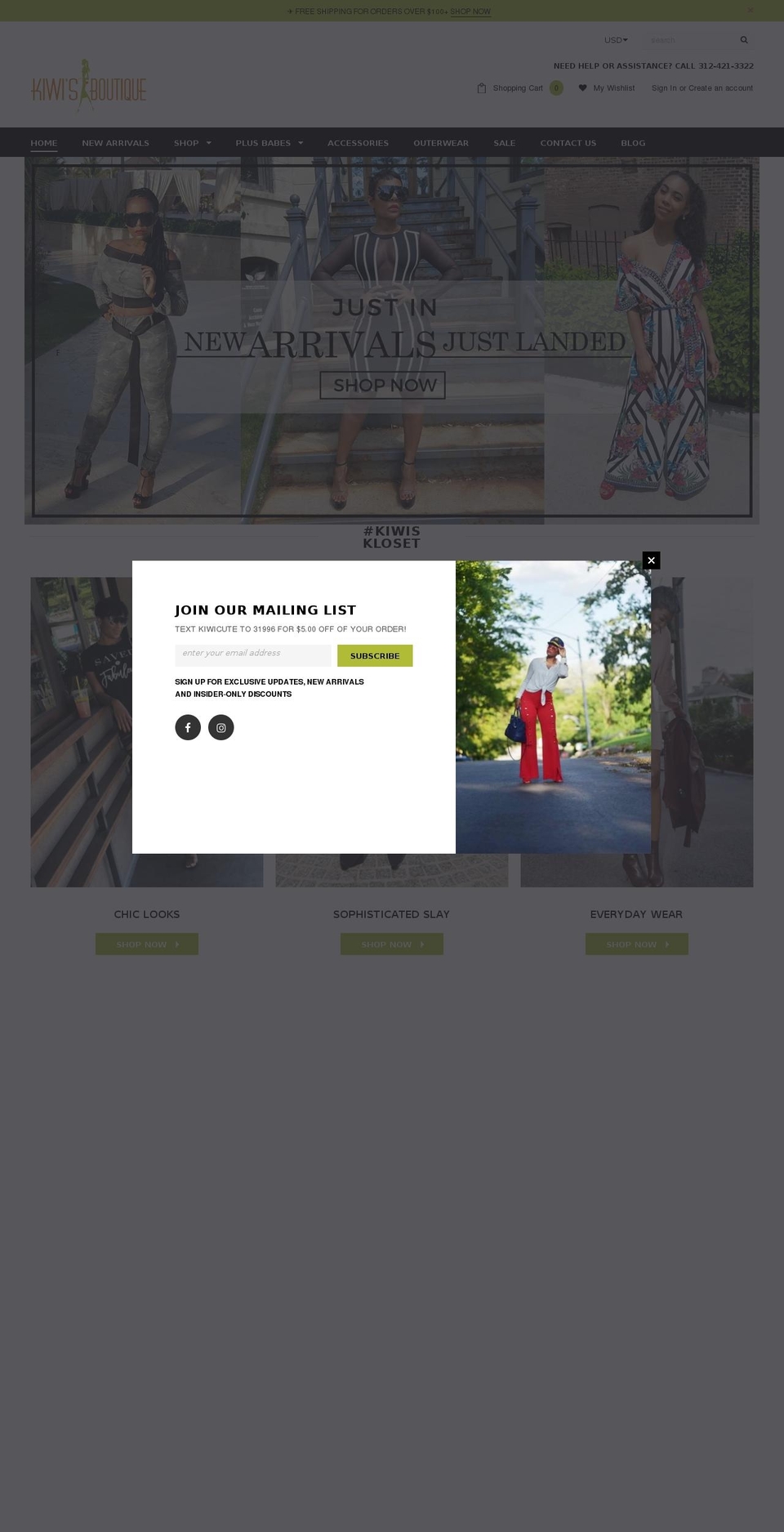 kiwisboutique.com shopify website screenshot