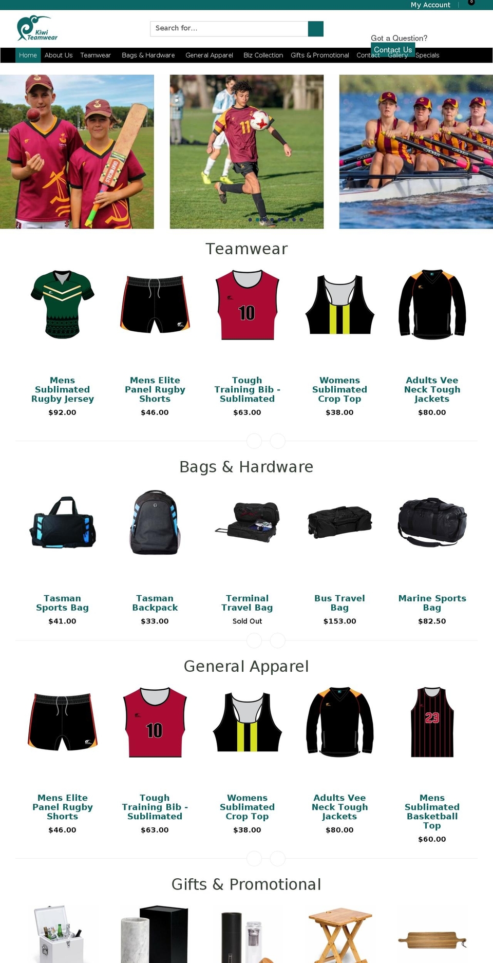 kiwiteamwear.com shopify website screenshot