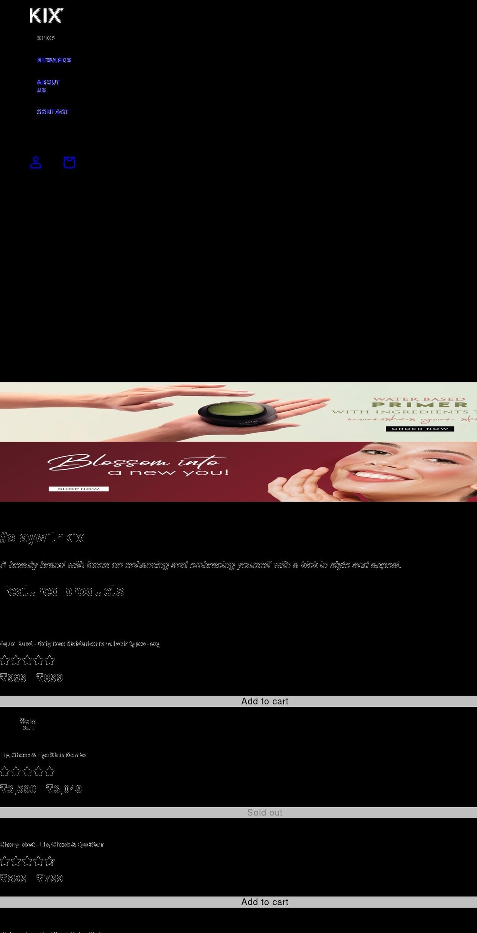 kixcosmetics.com shopify website screenshot