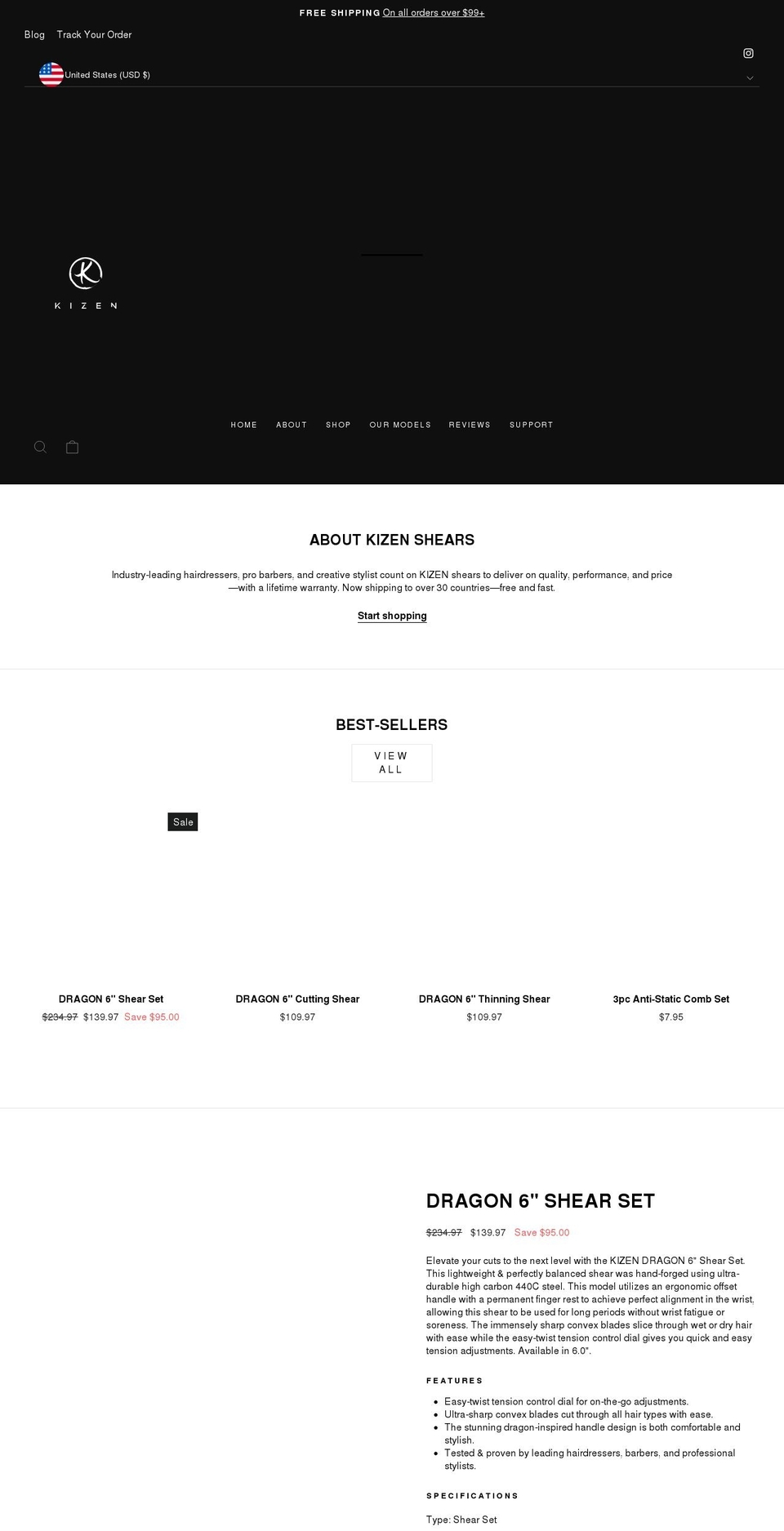 kizenshears.com shopify website screenshot