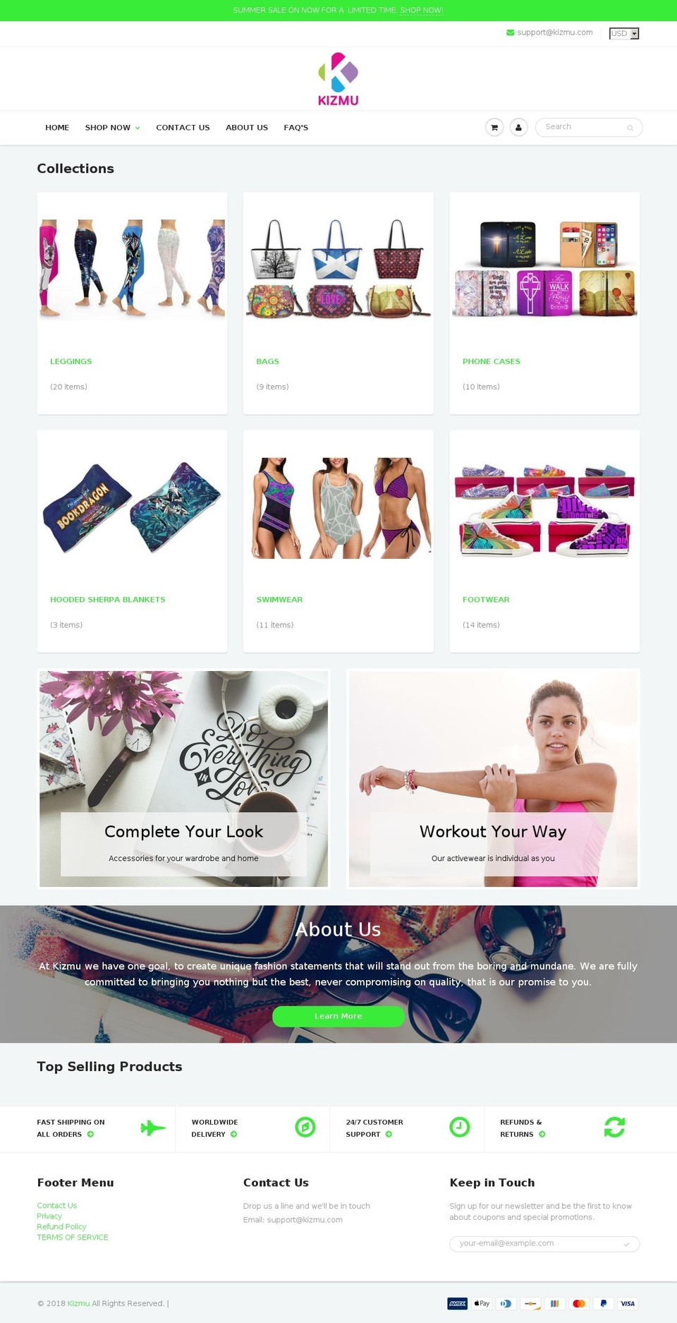 kizmu.com — Shopify storefront screenshot
