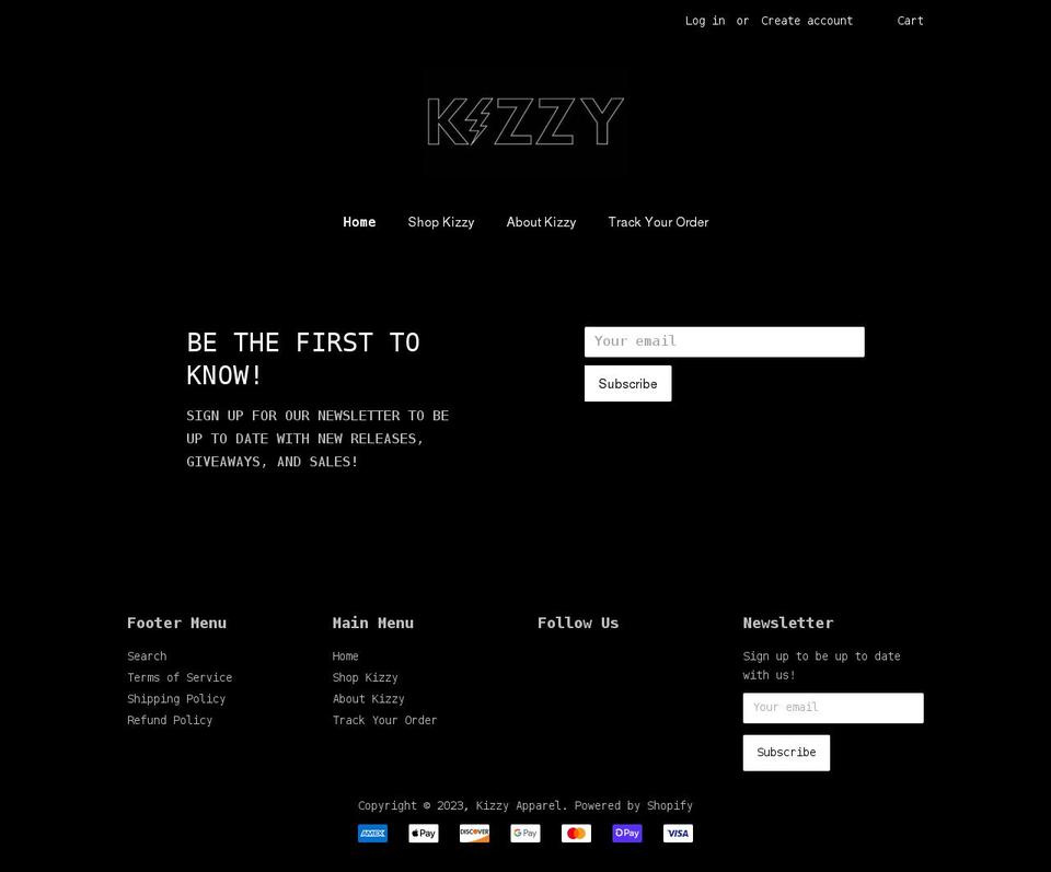 kizzyapparel.com shopify website screenshot