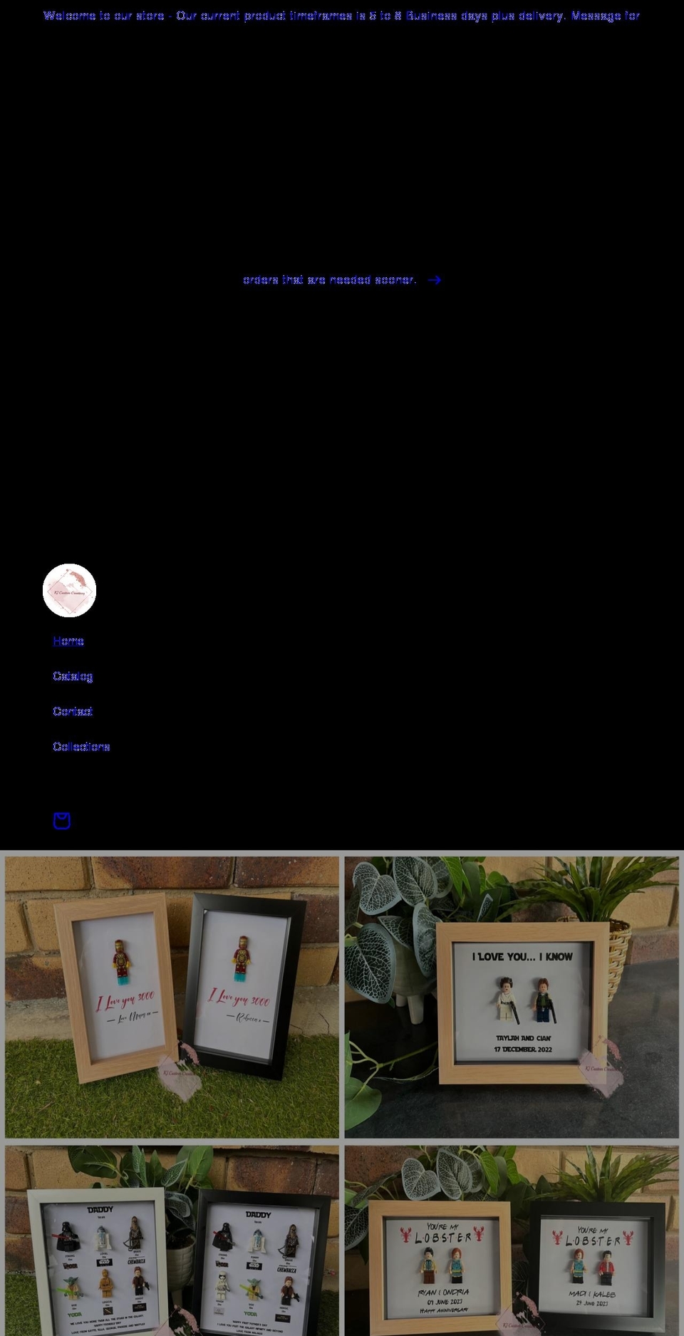 kjcustomcreations.com shopify website screenshot