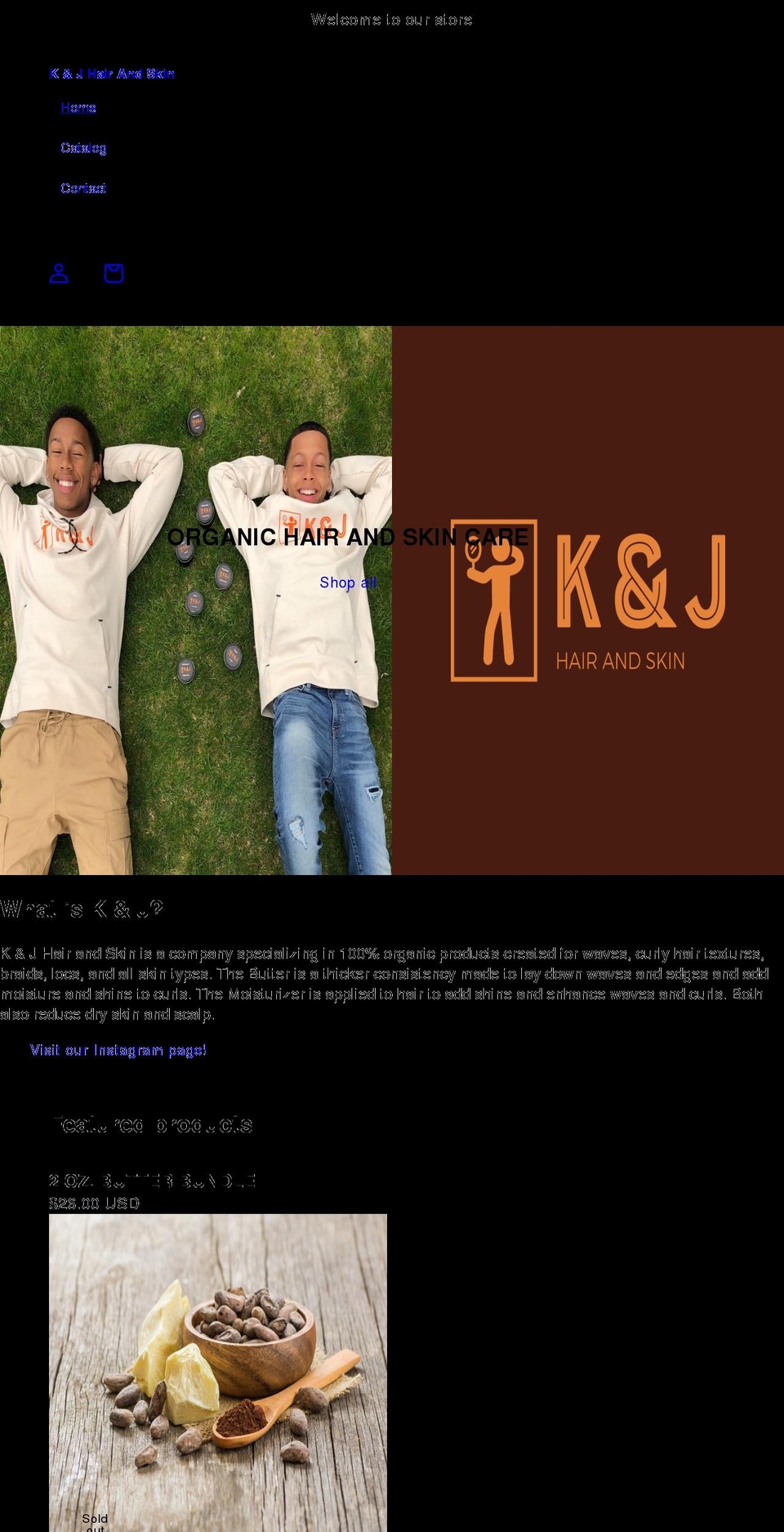 kjhairandskin.com shopify website screenshot