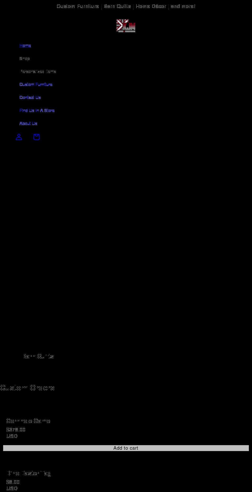 kjmdesignandwoodworking.com shopify website screenshot