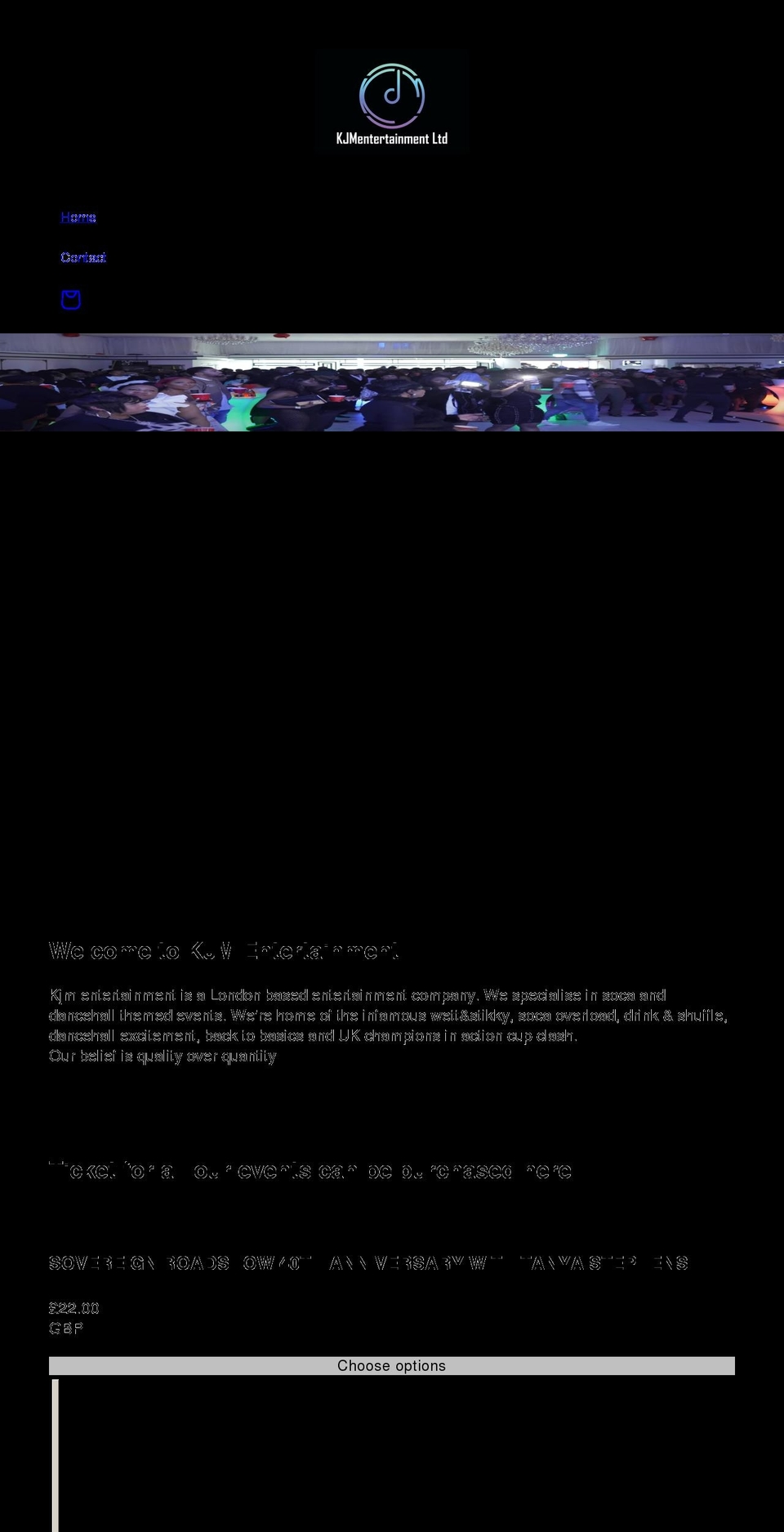 kjmentertainments.co.uk shopify website screenshot