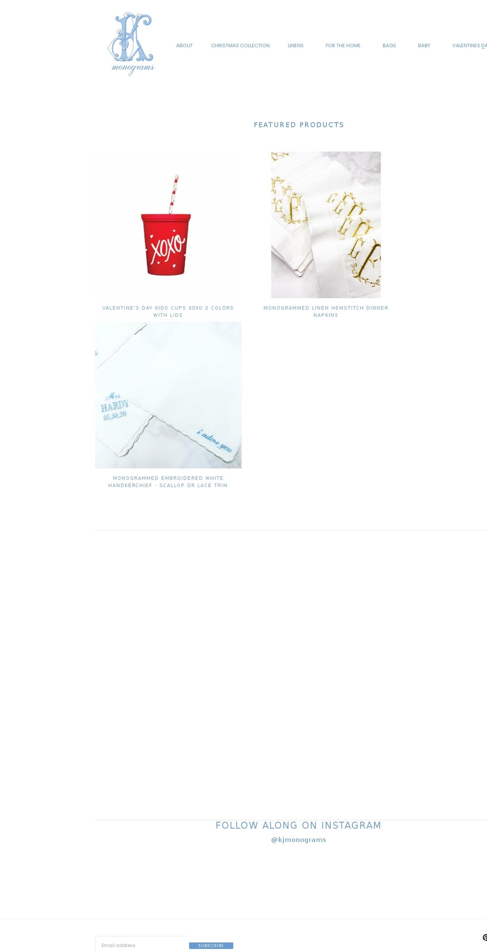 kjmonograms.com — Shopify storefront screenshot