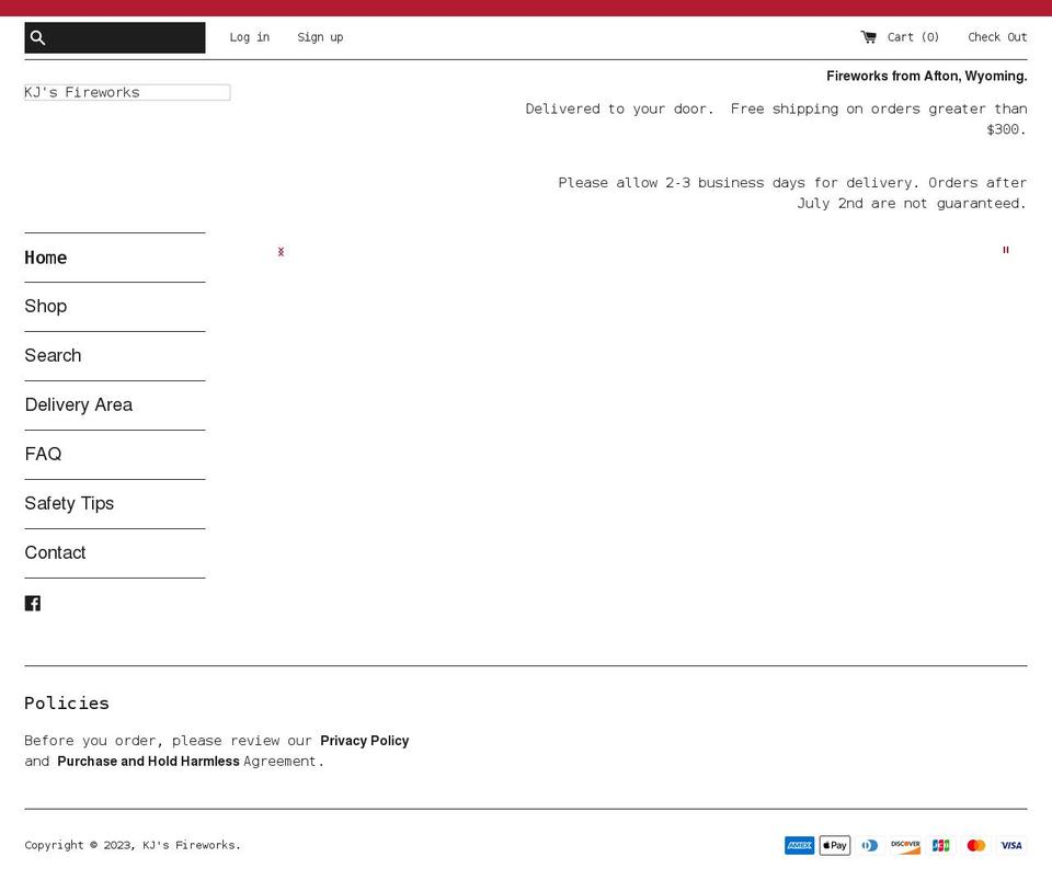 kjsfireworks.com shopify website screenshot