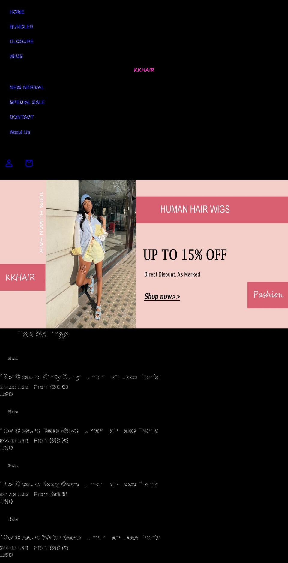 kkhair.shop shopify website screenshot