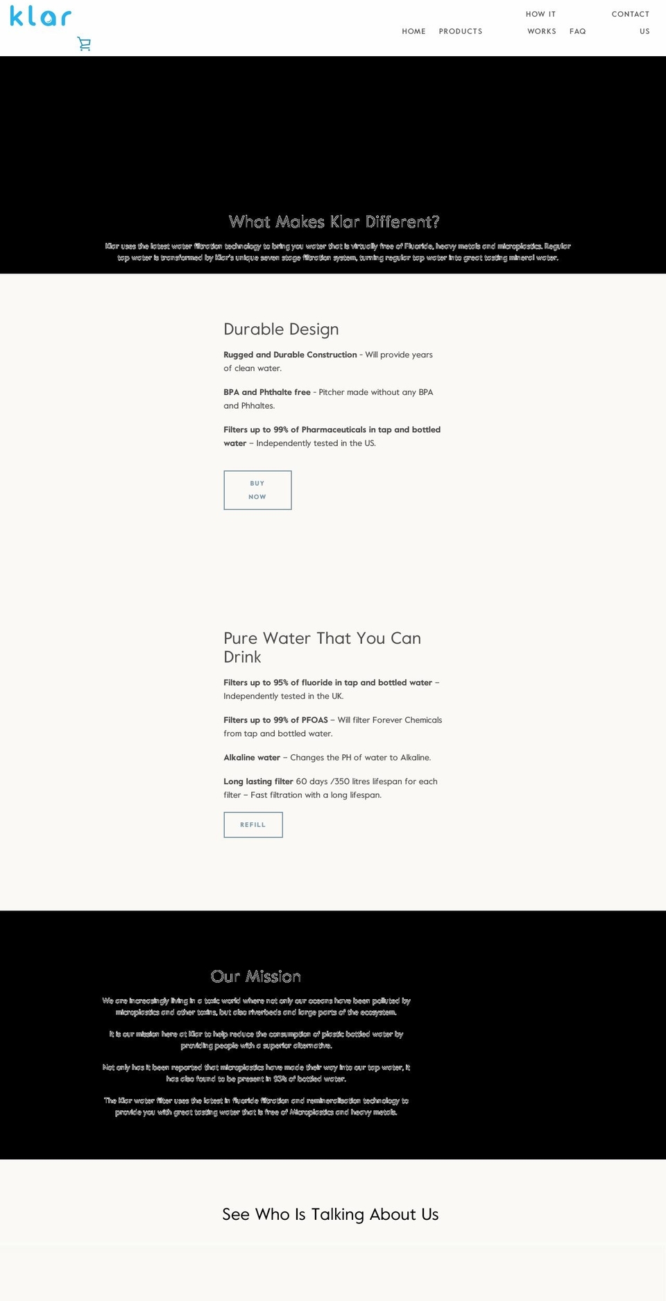 klarwater.com shopify website screenshot