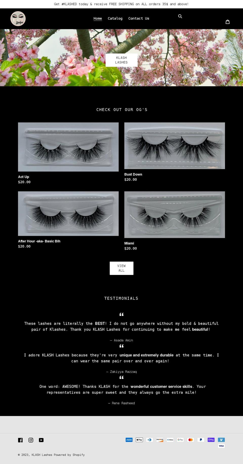 klashlashes.com shopify website screenshot