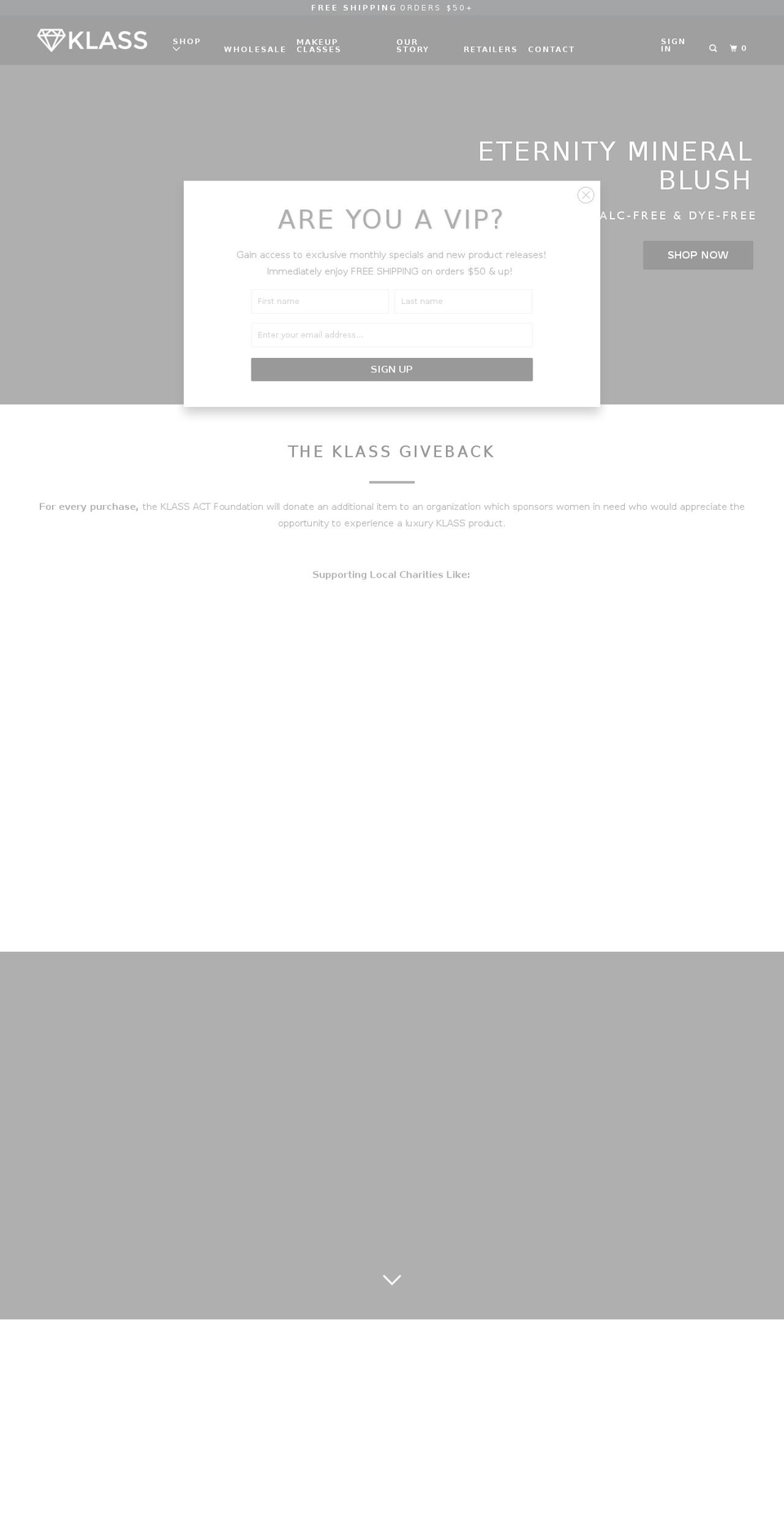 klasscosmetics.com shopify website screenshot