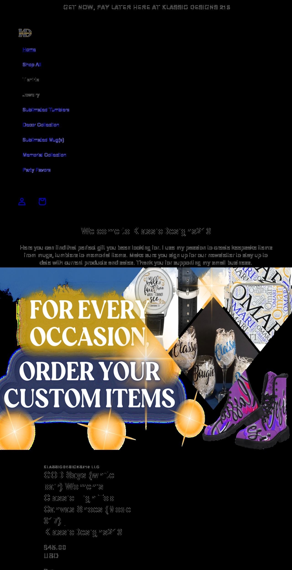 klassicdesigns216.com shopify website screenshot