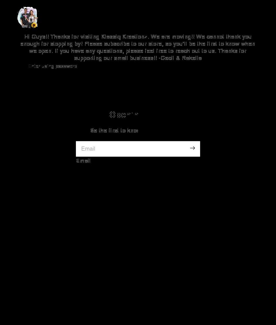 klassiqkreationz.com shopify website screenshot