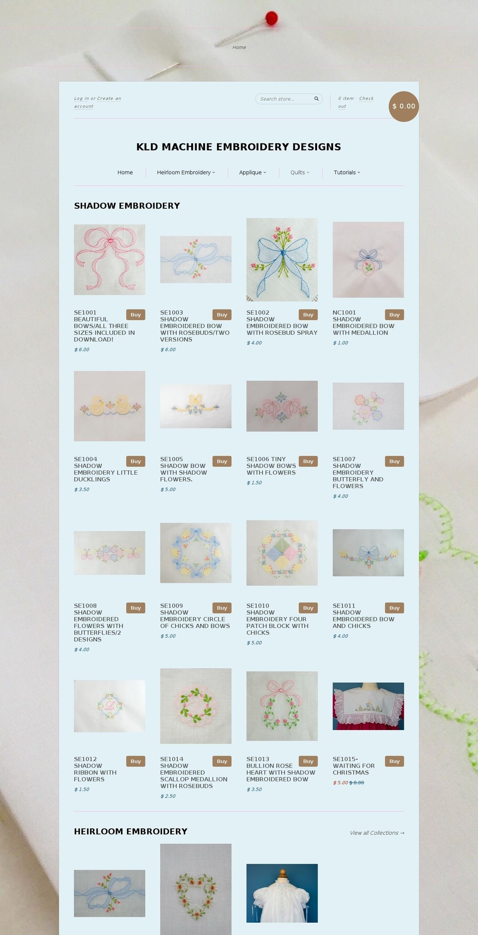 kldembroiderydesigns.com — Shopify storefront screenshot
