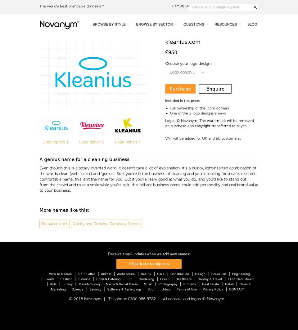 kleanius.com — Shopify storefront screenshot