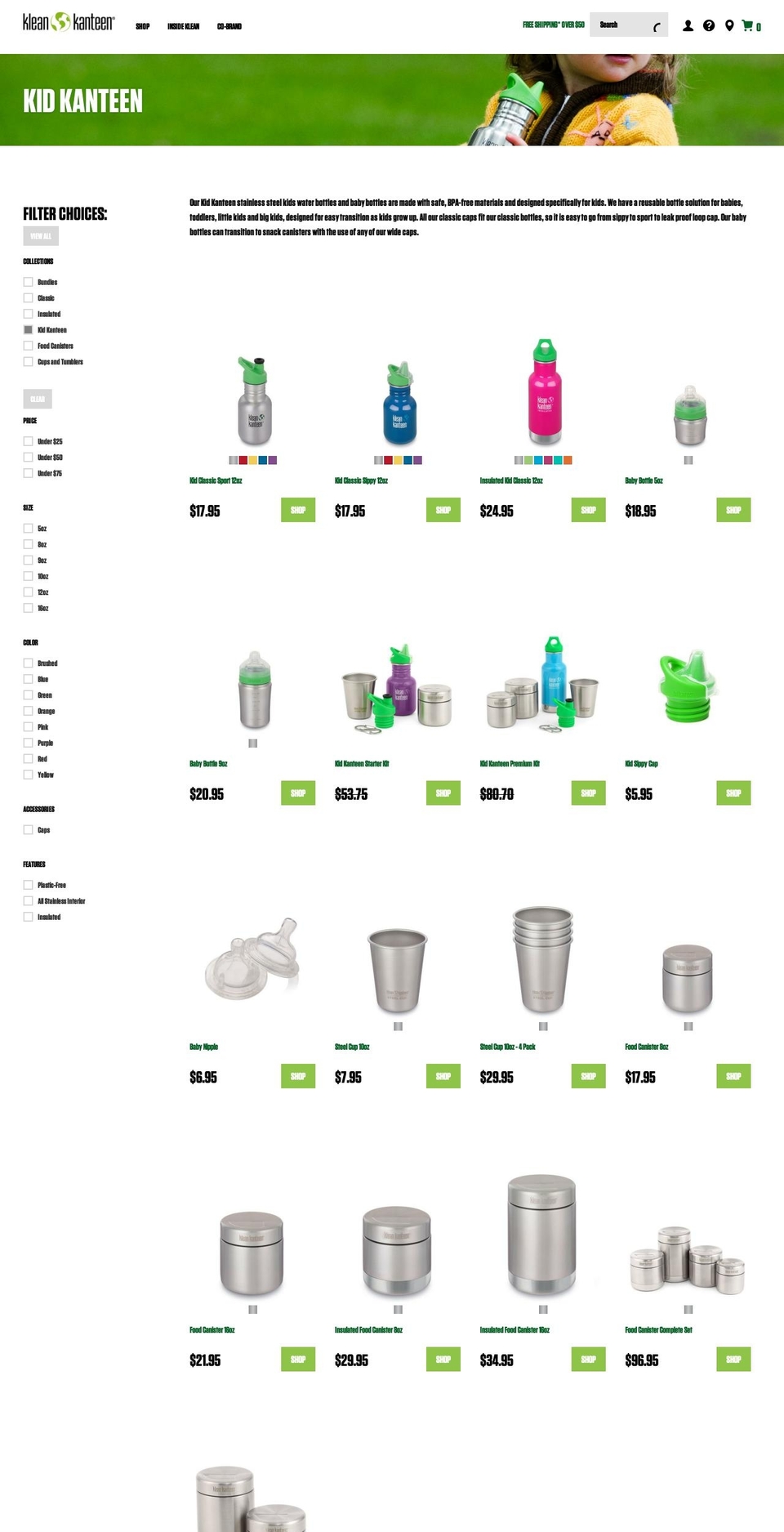 Klean Kanteen Shopify theme site example kleankanteensippy.com