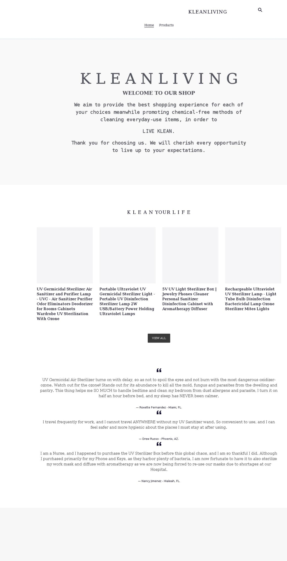 kleanliving.myshopify.com shopify website screenshot