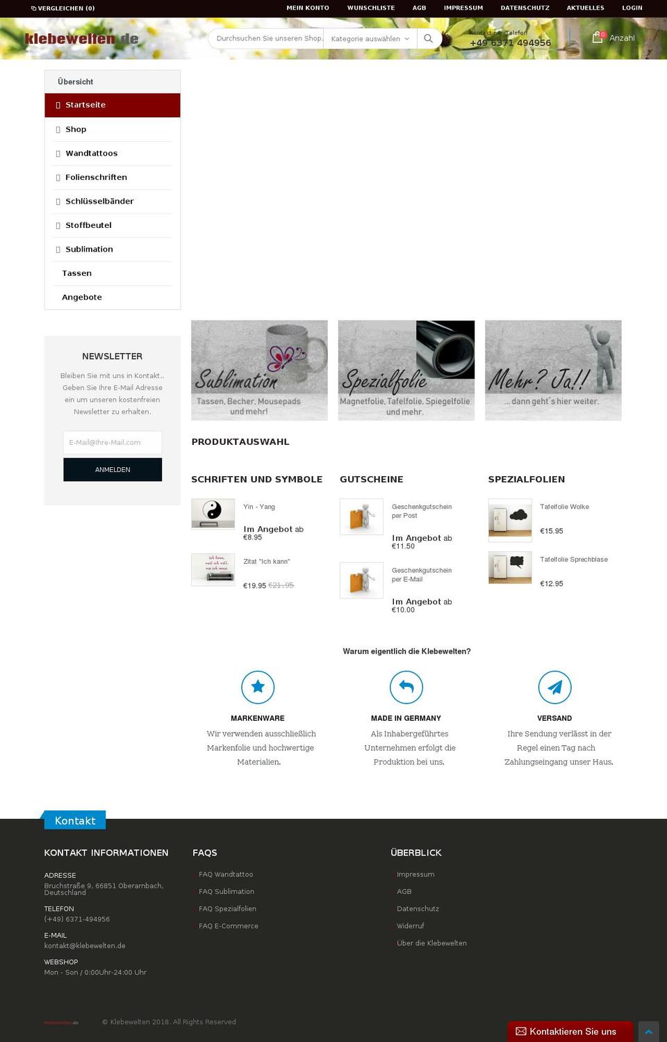 klebewelten.org shopify website screenshot