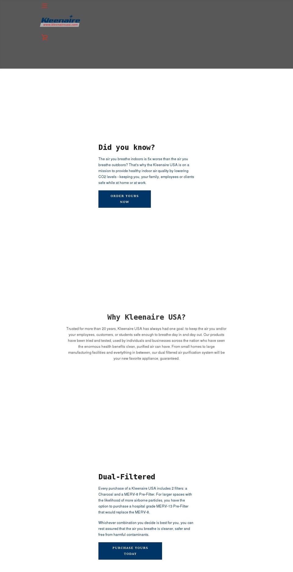 kleenaireusa.com shopify website screenshot