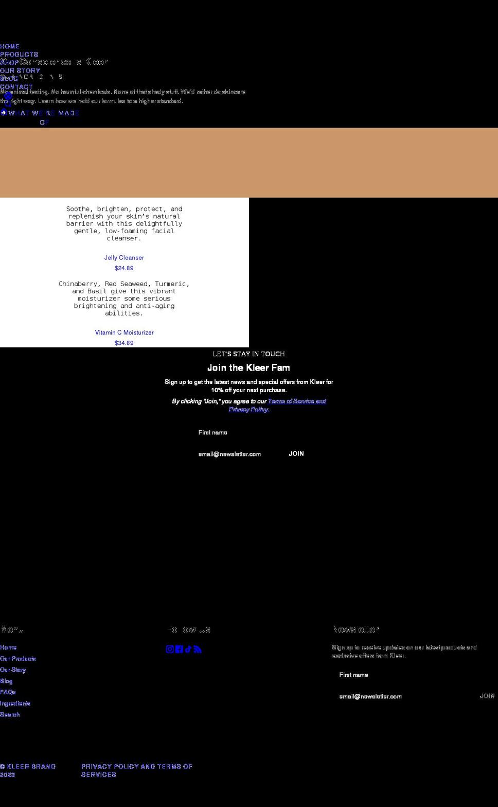 kleerbrand.com shopify website screenshot