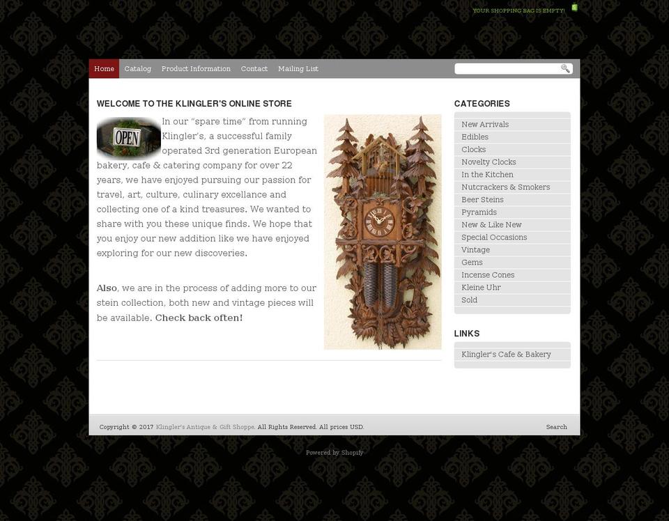 klinglersgiftshoppe.com shopify website screenshot