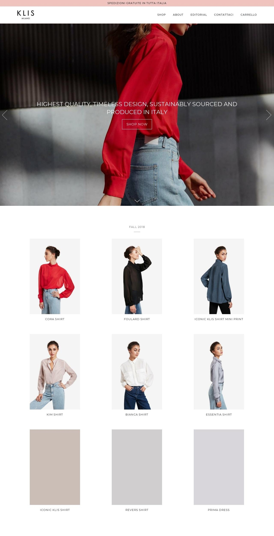 klis-milano.com — Shopify storefront screenshot