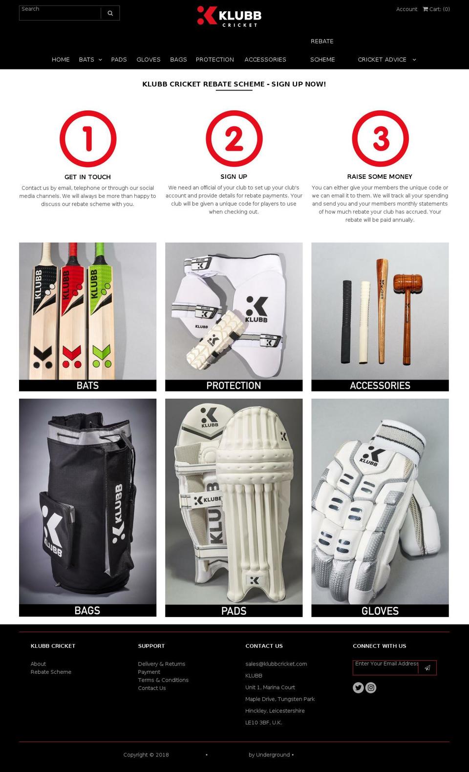 klubbcricket.com — Shopify storefront screenshot