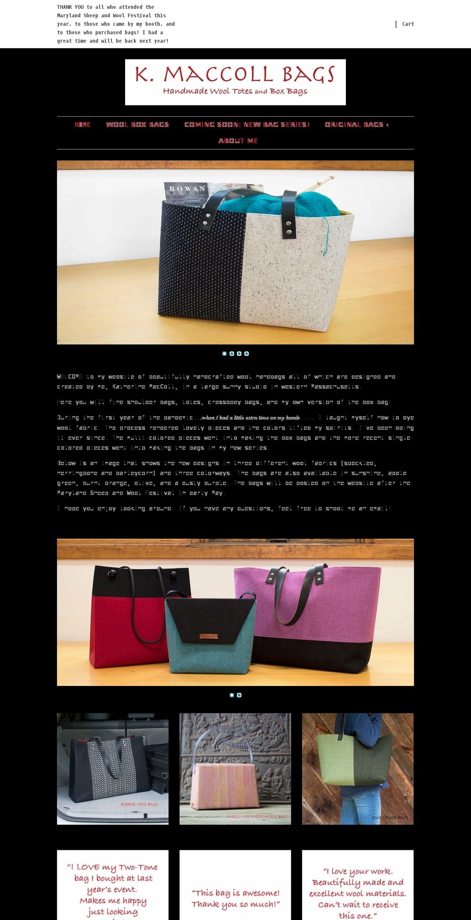 kmaccollbags.com shopify website screenshot