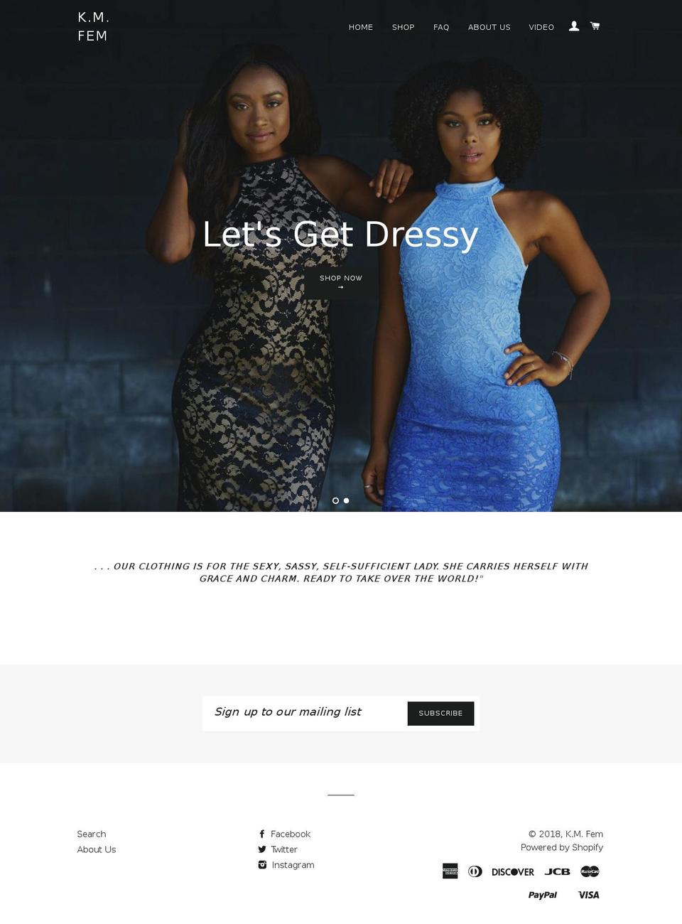 kmfem.com — Shopify storefront screenshot