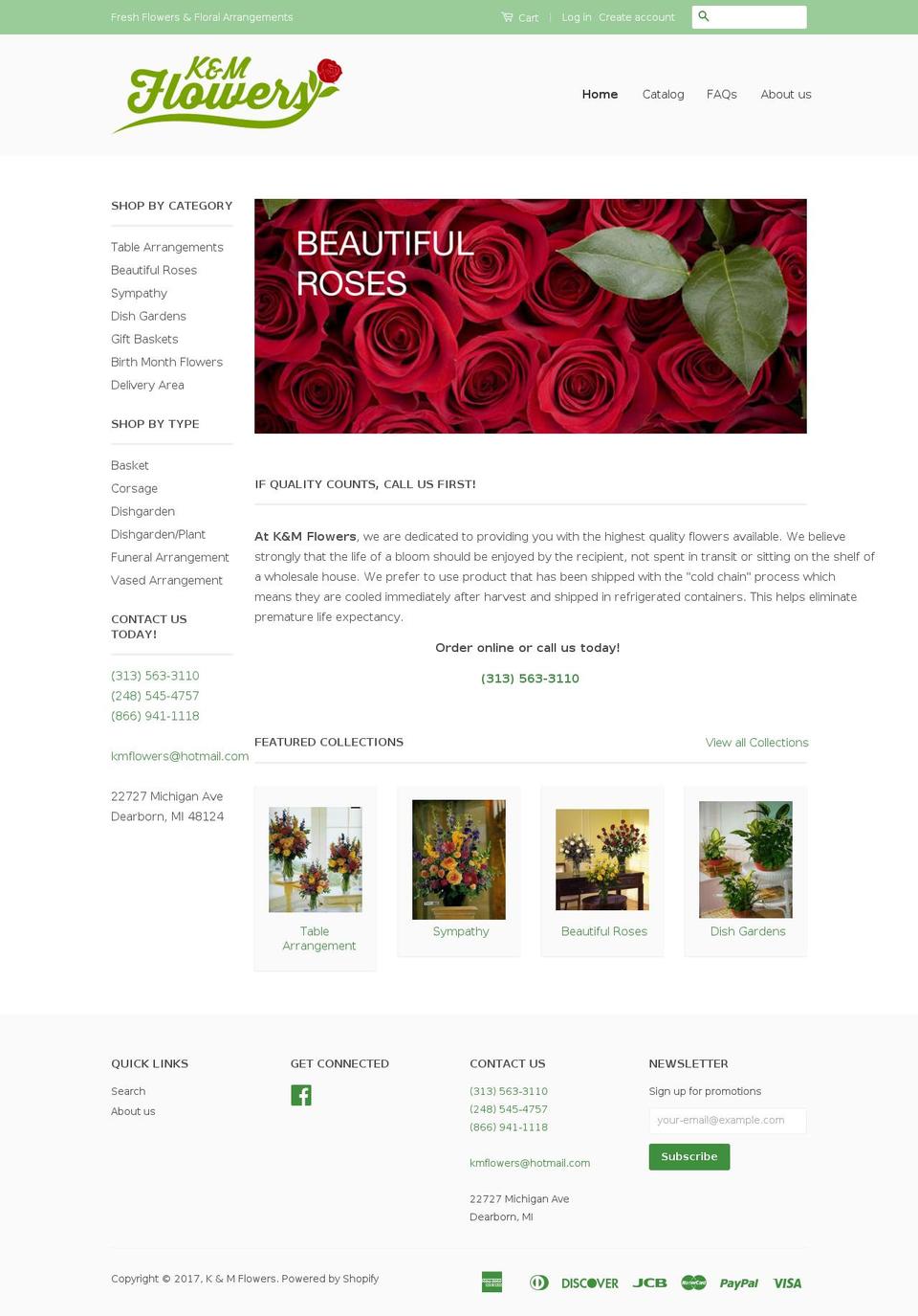kmflowers.com shopify website screenshot