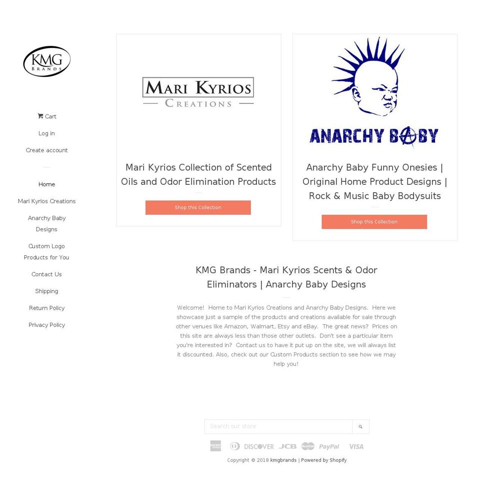kmgbrands.com — Shopify storefront screenshot