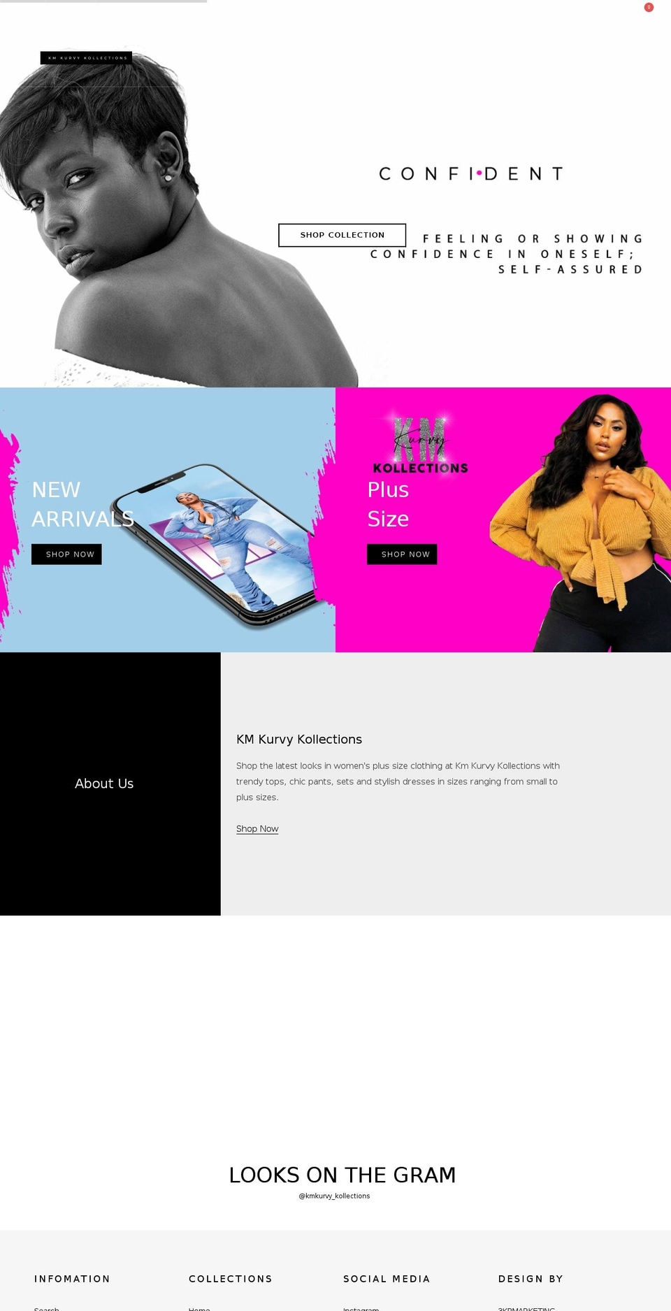 kmkurvykollections.com shopify website screenshot