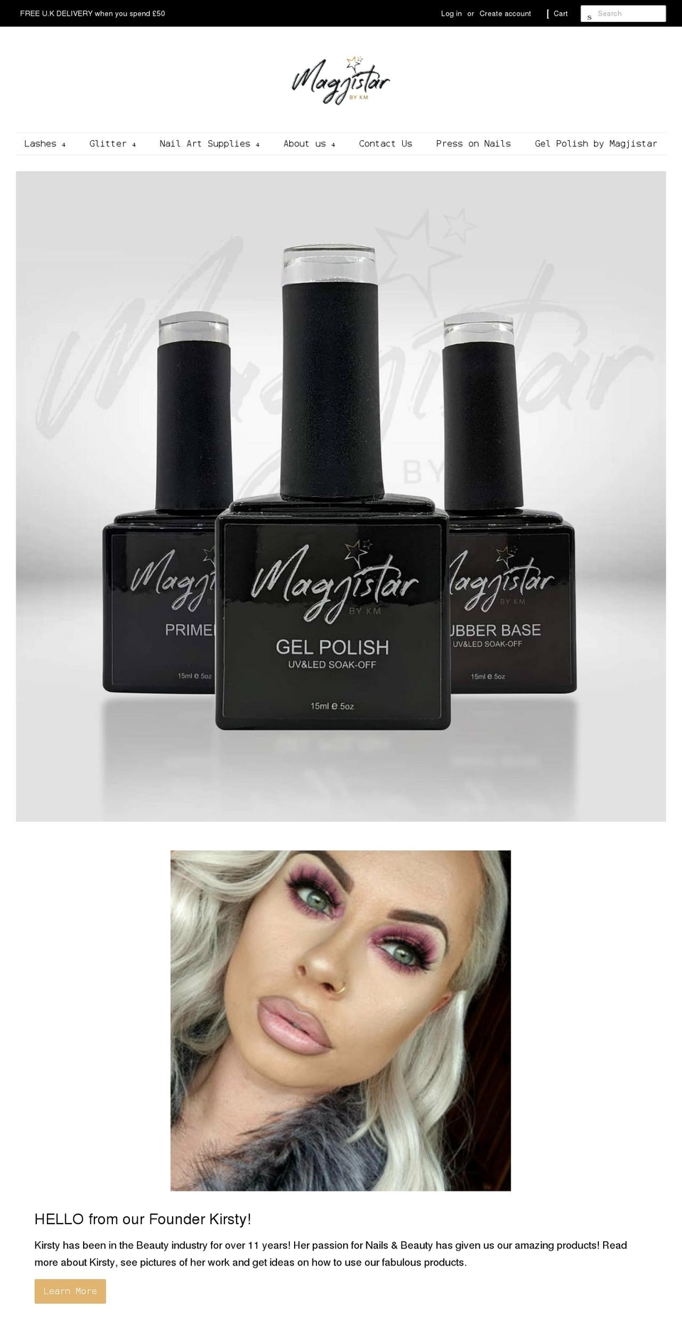 kmnailsandbeauty.co.uk shopify website screenshot