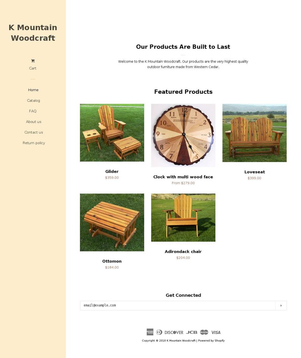 kmountainwoodcraft.com — Shopify storefront screenshot