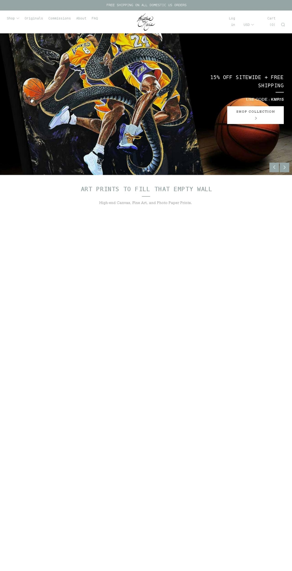 kmrgallery.com shopify website screenshot