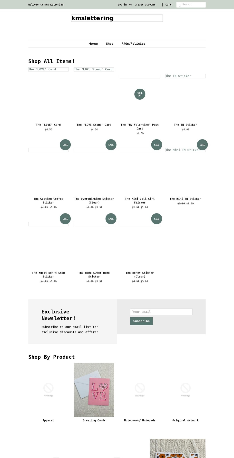 kmslettering.myshopify.com shopify website screenshot