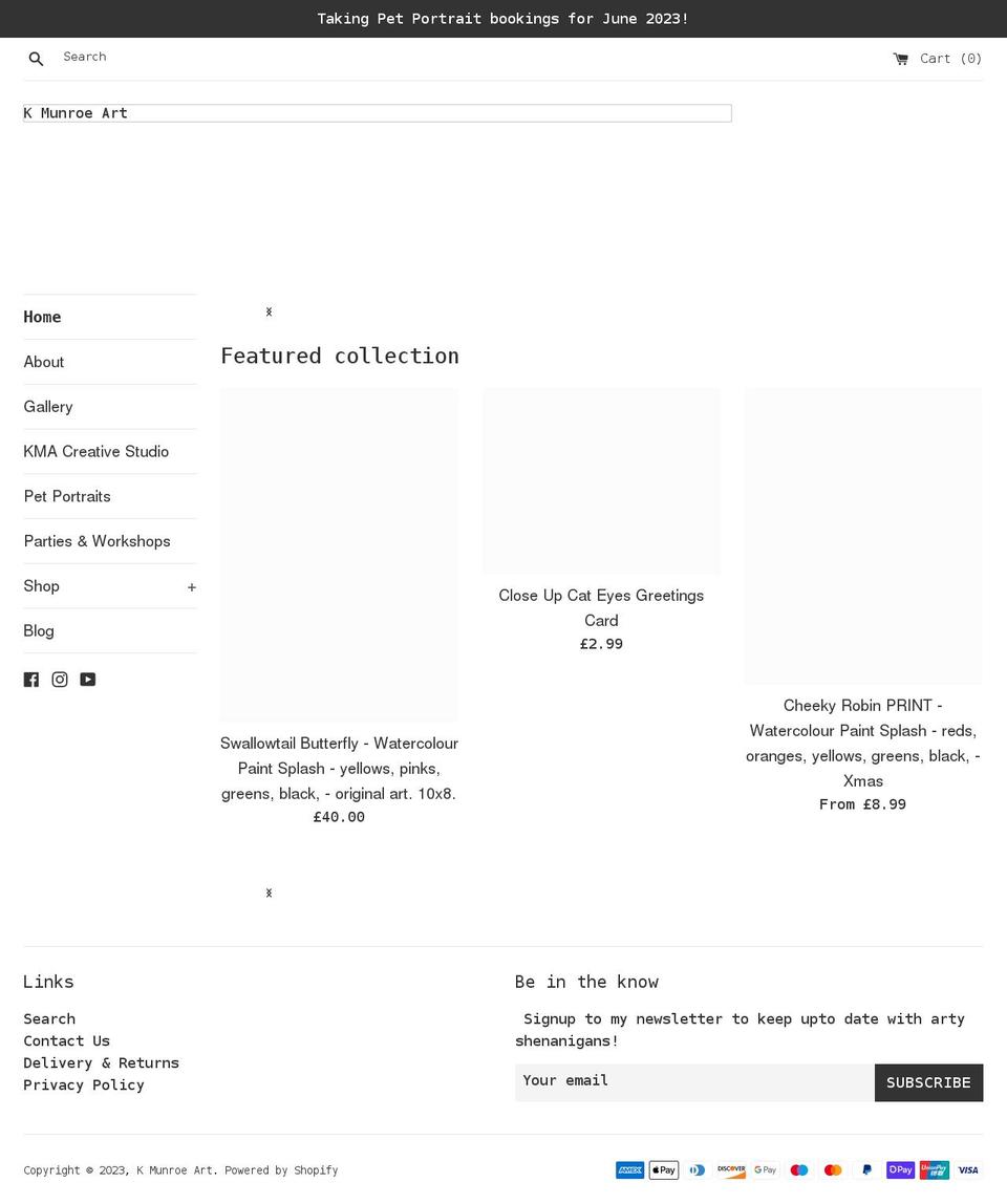 kmunroeart.co.uk shopify website screenshot