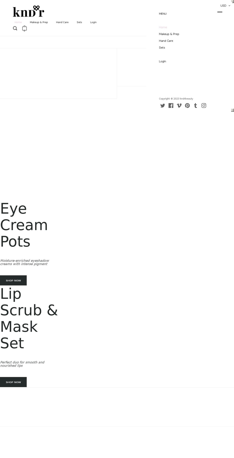 kndrbeauty.com shopify website screenshot