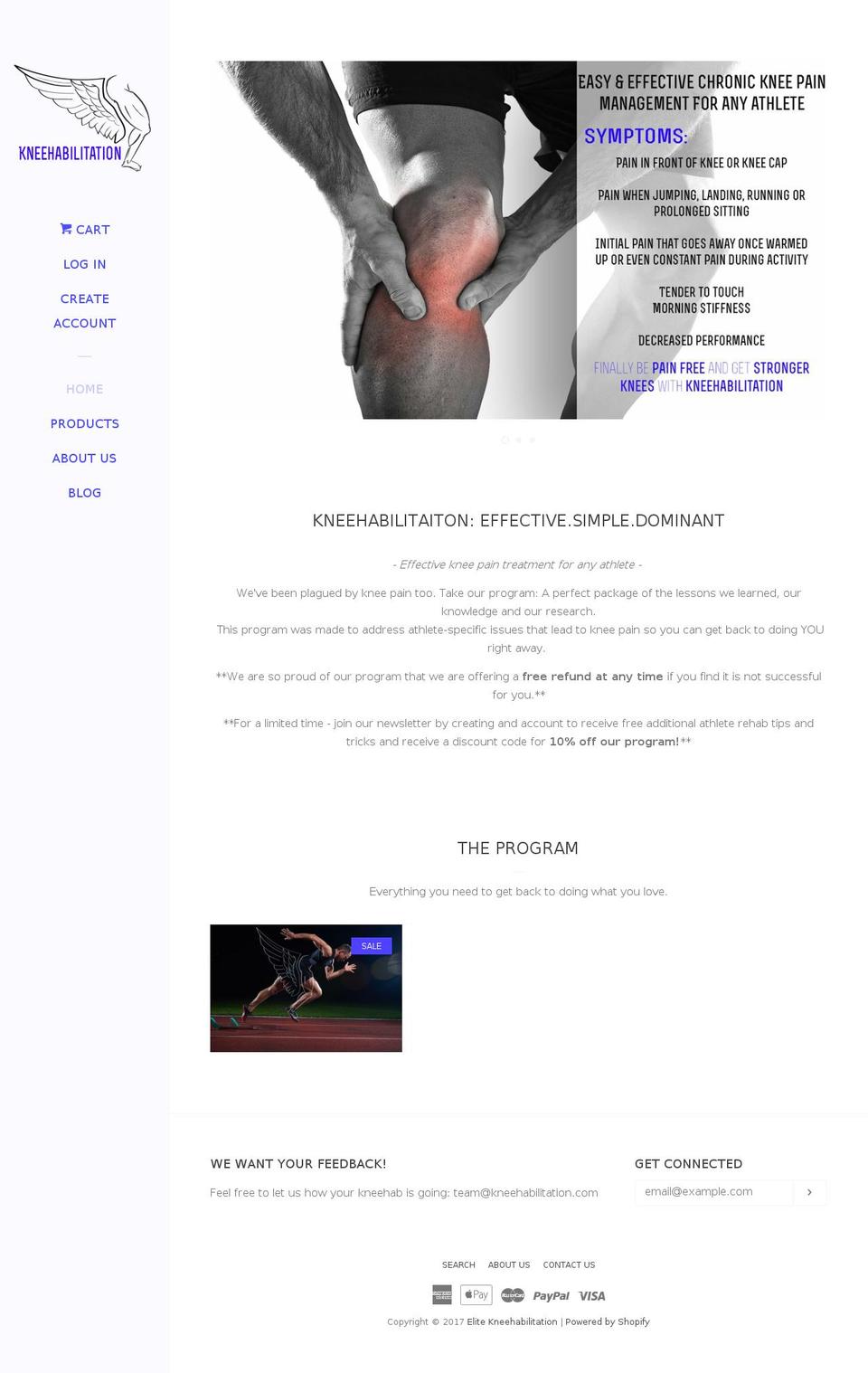 kneehabilitation.com shopify website screenshot