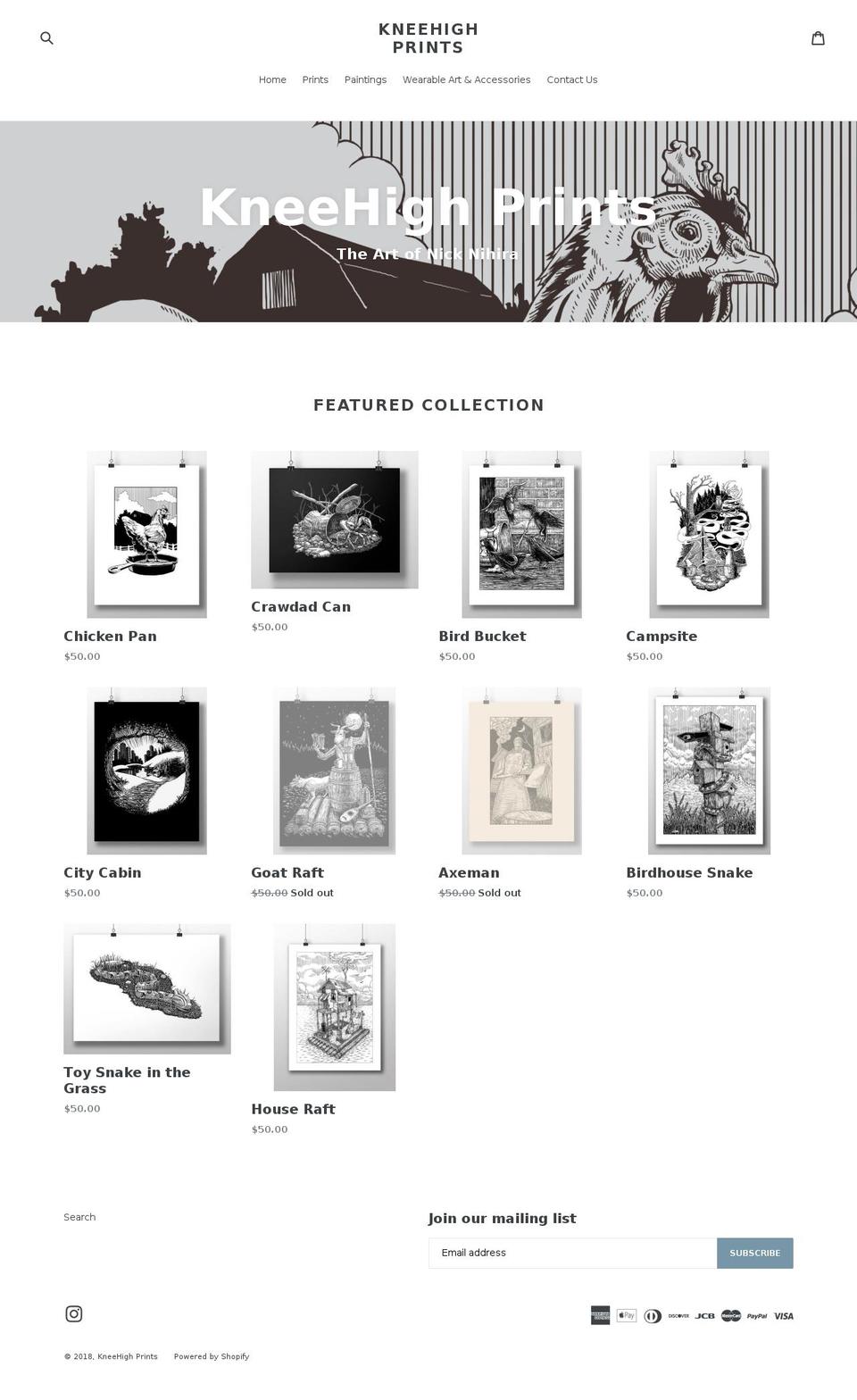 kneehighprints.com shopify website screenshot