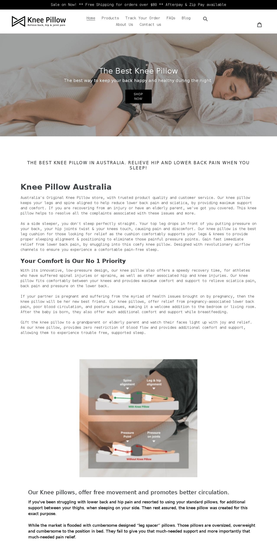 kneepillow.com.au shopify website screenshot