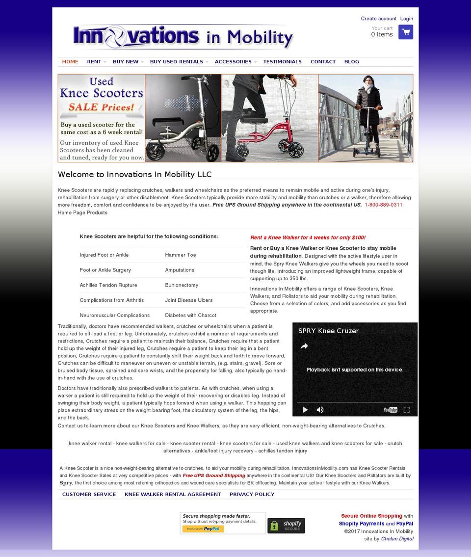 kneescooterrent.com shopify website screenshot