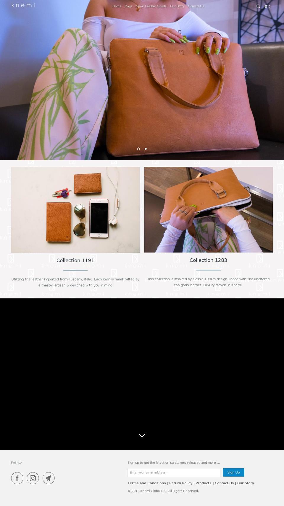 Leather Shopify theme site example knemi.com